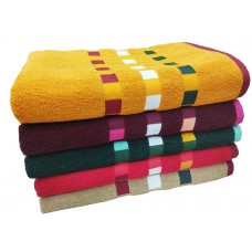 COTTON TURKISH BATH TOWELS SET IN DARK COLORS AND BORDER BLOCK DESIGN - PACK OF 2
