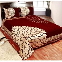 REVERSIBLE RED AND GOLDEN COLOR FLORAL PREMIUM CHENILLE KING SIZE BED SHEET - PACK OF 1 