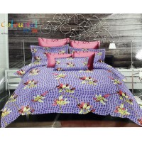 PURPLE  FLORAL 3D PRINTED DOUBLE BEDSHEET WITH 2 PILLOW COVERS FINEST QUALITY -  PACK OF 1