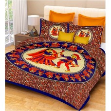 Traditional Design Rajasthani Prints Cotton Bedsheet With 2 Pillow Covers For Double Bed 