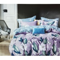 Light Purple Floral Printed Pure Cotton Bedsheet With 2 Pillow Covers For Double Bed 