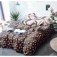 Peach polka Dots Printed Bedsheet With 2 Pillow Covers Set For Double Bed 