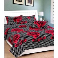 Beautiful Rose 3D Printed Bedsheet With Pillow Covers For Double Bed In Black Colour