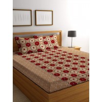 Floral 3D Printed Polycotton Bedsheet With Pillow Covers For Double Bed Set