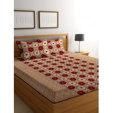 Floral 3D Printed Polycotton Bedsheet With Pillow Covers For Double Bed Set