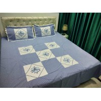 LIGHT COLORS PURE COTTON FLORAL EMBROIDERED DOUBLE BEDSHEET WITH 2 PILLOW COVERS SET