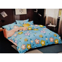 Blue Colored Floral Printed Glace Cotton Bedsheet With 2 Pillow Cover Set For Double Bed