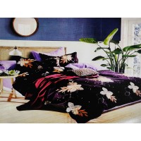 Navy Blue Colored Floral Printed Bedsheet With 2 Pillow Cover Set For Double Bed