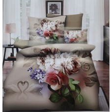 5D Mix Floral Print Cream Colour Double Bedsheet With 2 Pillow Covers Set 