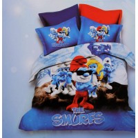 GLACE COTTON 3D PRINTED THE SMURFS SINGLE BED BEDSHEET WITH 1 PILLOW COVER
