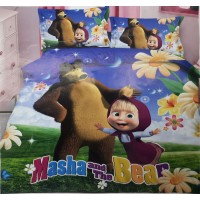 Masha And The Bear Theme Single Kids Bedsheet With 1 Pillow Cover Set