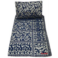 LEAFY DESIGN BLUE COLOR VELVET THICK FUNCTIONAL  SINGLE BEDSHEET WITH 2 PILLOW COVERS SET 