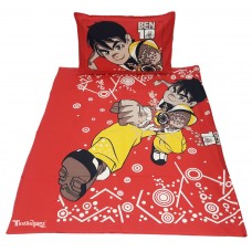 BEN 10 PRINT RED SOFT  COTTON SINGLE BEDSHEET WITH 2 PILLOW COVERS SET 