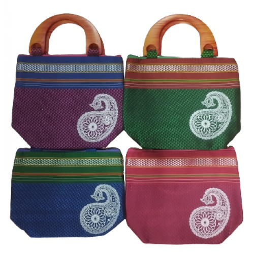 wood handle Bags Purses Tote Sari Beach Bag India Made Cloth Shopper ethnic  | eBay