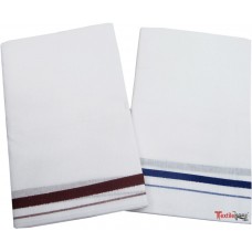 Cotton Lungi with colored Border for Men / South special Cotton White Lungi -Pack of 2